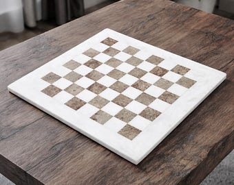 Ręcznie robiona marmurowa szachownica w kolorze białym i szarym