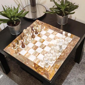 Chess | Marble Chess | Marble Chess Set | 15 x 15 inch Chess Set | Gifts for Him | Christmas Gifts | Onyx & White Marble | Home Decor