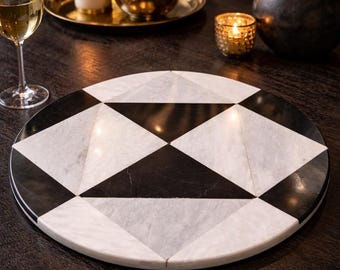 Okrągła taca z mozaiki marmurowej: dekoracja domu o naturalnym wykończeniu (30x30 cm)