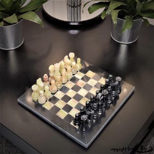 Chess | Chess Set | Marble Chess Set | Marble Chess |8x8 inch Black & Onyx | Handmade Chess Set |  Home Decor, Chess Gift | Chess Board