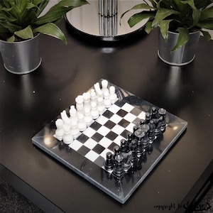 Chess | Chess Set | Marble Chess | Marble Chess Set |8x8 inch Black & White | Handmade Chess Set | Home Decor, Chess Gift | Chess Board