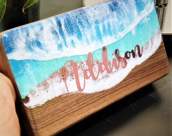 Joyero personalizado de resina oceánica: recuerdo de viaje de nogal