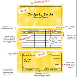 PERSONALIZED Checkbook for Kids, Checkbook and Register, Finance Education, Budget,  PDF