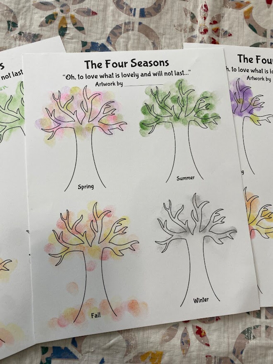 Four Seasons Tree Craft. Finger Print Kid Craft. Hands-on Education ...