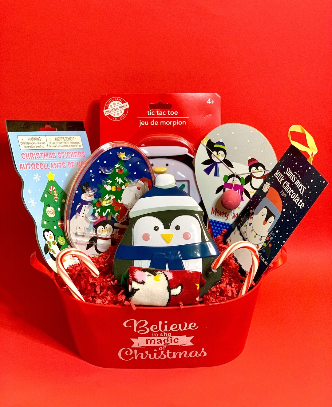 Penguin Christmas Gift Basket Christmas Toys Games Fun Etsy