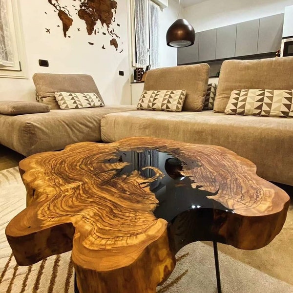 round table, resin coffee table, epoxy resin table, river table, Live Edge Epoxy Coffee Table, Rustic Coffee Table, Olive Wood Live Edge