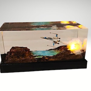 star wars diorama, resin sculpture, diorama miniatures, resin light, nerd lamp, fantasy, x-wing