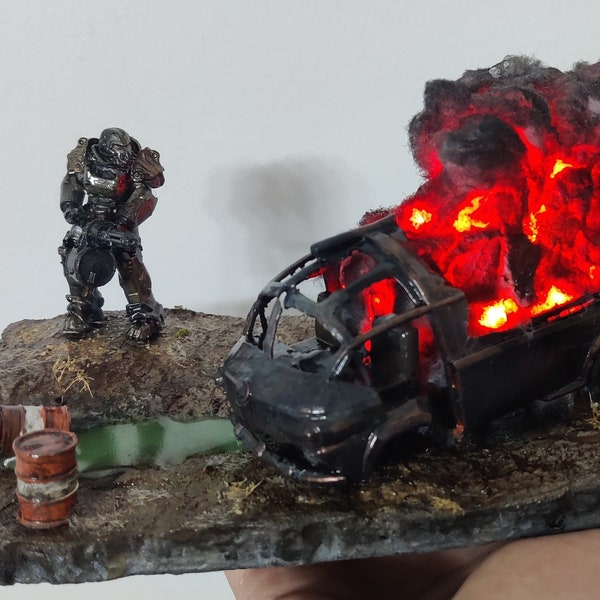 Fallout diorama, Fallout miniature, video games lover, fallout light, mini nuke, power armor, fallout 4