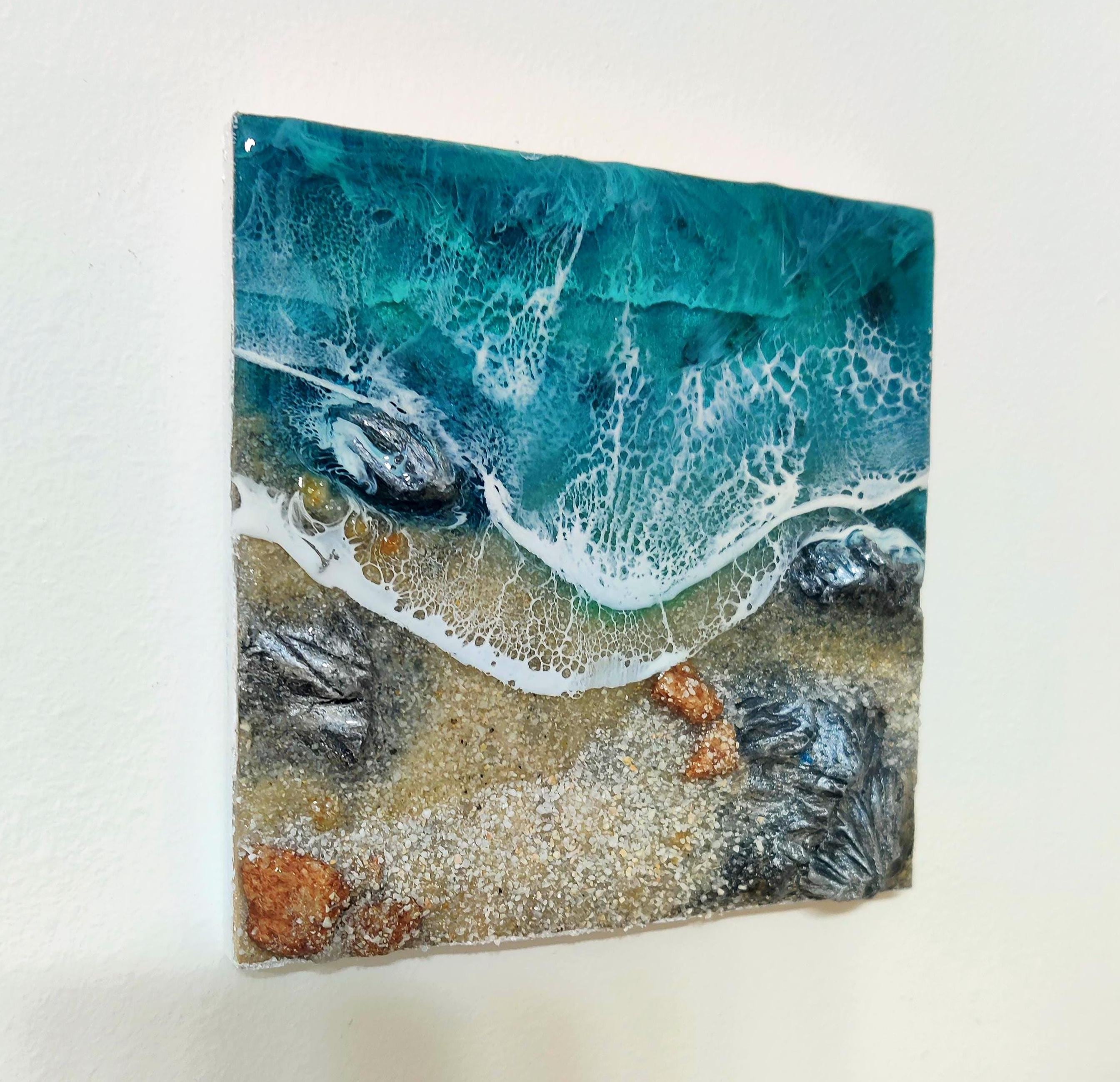 海、島の3d アート作品。 手作りの海の樹脂アート、3D波の絵画、海岸沿いの壁装飾 - Etsy 日本