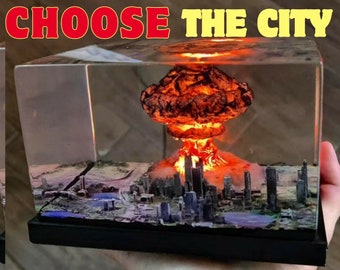 Atomic Bomb Resin Diorama Sculpture, Custom City Lamp