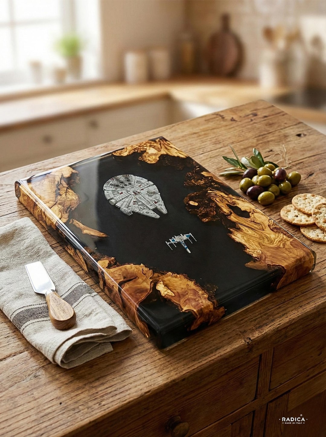 Star Wars Olive Wood Resin Cutting Board, X-wing & Millennium