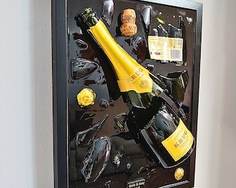 Krug champagne, shattered champagne, resin broken bottle, wall art, smashed champagne, resin art, memory of your wedding
