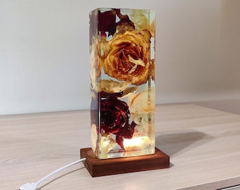 Handmade Resin Lamp with Real Roses, LED Night Light