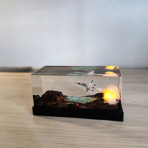 X-Wing Resin Sculpture with LED Launch Sequence: A detailed resin sculpture featuring the X-Wing in launch mode, with LEDs adding a glowing effect that brings the thrill of Star Wars space battles to life.