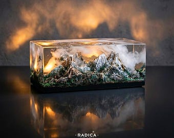 Mountain Resin Diorama Lamp - Miniature Sunset Landscape Sculpture