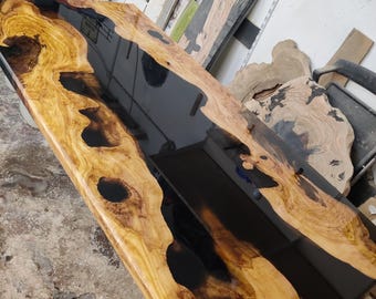 Handcrafted Olive Wood Resin Dining Table, Italian Design (150x75 cm)