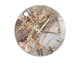 Elegant Living Room Decor - White Marble and Gold Wall Clock