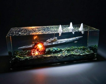 German Submarine Resin Diorama, Underwater Explosion Sculpture, Military Art
