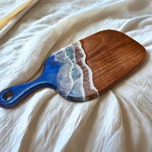 Ocean Resin Art Wood Cutting Board | Epoxy Ocean Waves Cheese Board | Beach House Decor | Coastal Charcuterie Board Gift