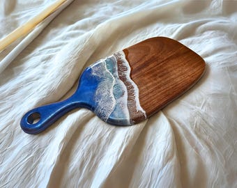 Ocean Resin Art Serving Board | Handmade Wood Charcuterie Platter
