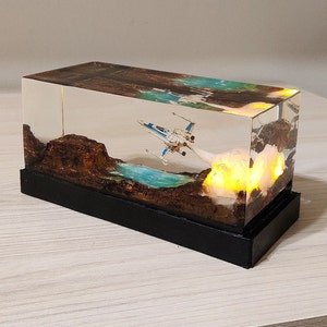 Resin X-Wing Launch with LED Lights: An impressive X-Wing diorama in resin, featuring LED lights that mimic the ship's takeoff, making it a perfect addition to any Star Wars-themed collection.