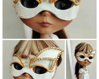 Blythe Dolls Masquerade Mask and Regency style Dress, Doll Clothing, Doll Accessories, Blythe Accessories
