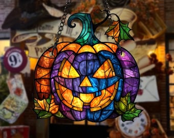 Halloween Suncatcher Ornament,Spooky Cute Fall Decor,Halloween Ghost Window Hanging,Pumpkin Face Window Hanging