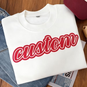 Sweatshirt met aangepaste bladerdeeg teamnaam,sweater met reliëf mascotte,gepersonaliseerde bladerdeeg voor bedrijven,metallic bladerdeegprint