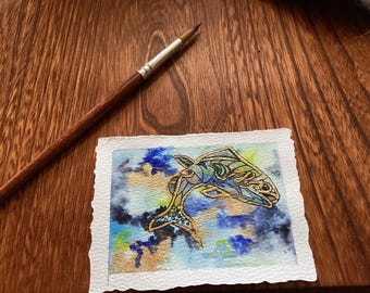 Acuarela original, pequeña pintura, naturaleza del núcleo