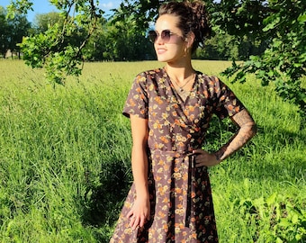 Handmade Floral Midi Wrap Dress Women | Cotton Dress | Seasonal Wear