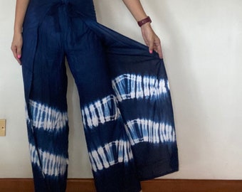 Shibori Indigo Tie Dye Wrap Pants, Bohemian Flow Pants, Tie Dye Pants, Wrap Pants, Palazzo Pants