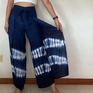 Shibori Indigo Tie Dye Wrap Pants, Bohemian Flow Pants, Tie Dye Pants, Wrap Pants, Palazzo Pants