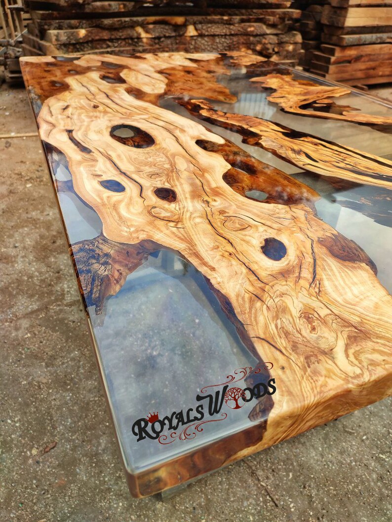 Olive Wood Clear Epoxy Resin Dining Tableolive Wood Etsy