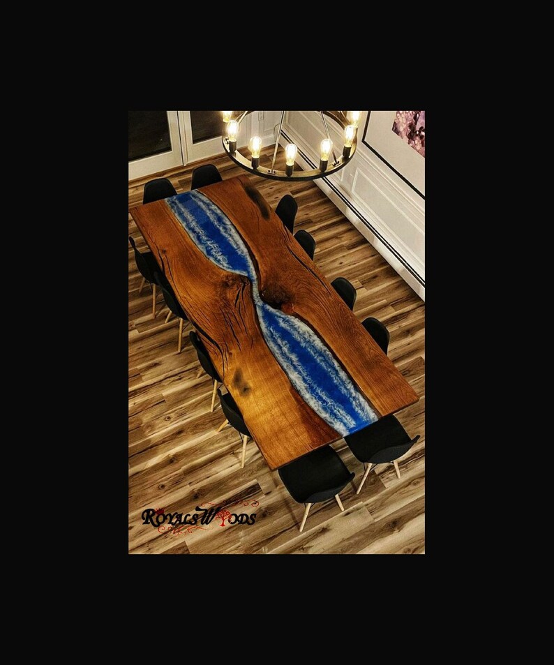 Custom Epoxy Resin Table Dining Table With Waves Effectocean Etsy