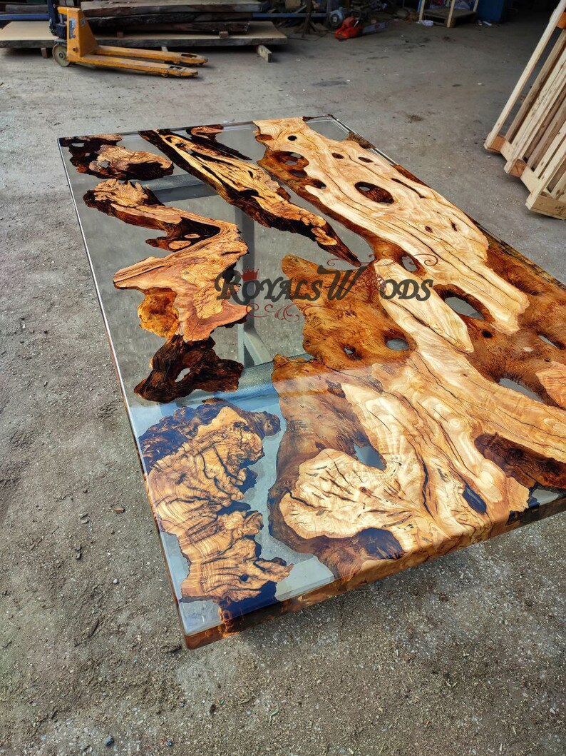 Olive Wood Clear Epoxy Resin Dining Tableolive Wood Etsy