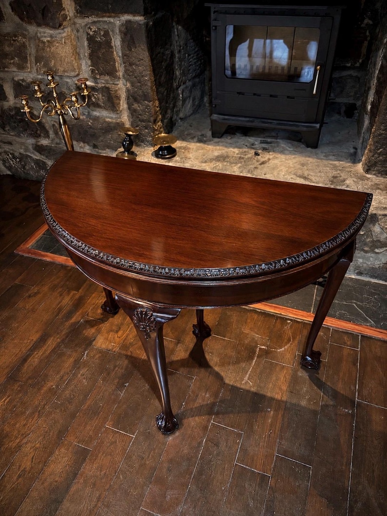 Vintage Mahogany Card Table | Victorian Games Table | Demi-lune Console ...