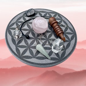 Magnificent quality volcanic Flower of Life recharging stone diameter 190 mm, benefits of basalt + flower of life engraving.