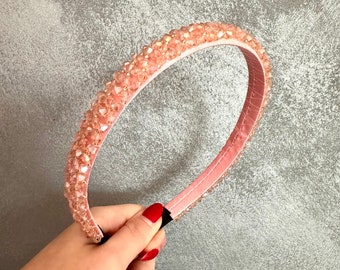 Crystal Jewel Beaded Pink Hairband