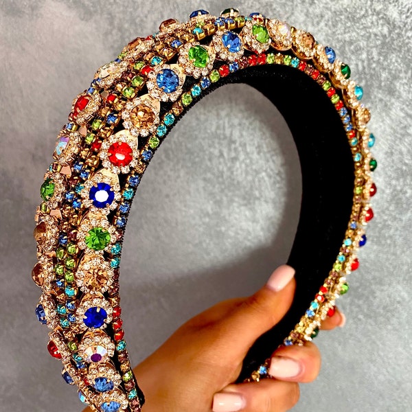 Embellished Jewel Gem and Diamanté Thick Headband Crown