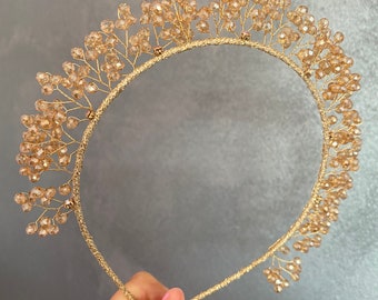 Gold Diamanté Crystal Adjustable Leaf Style Headband