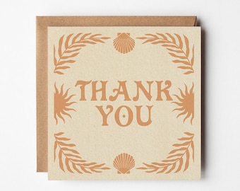 Thank You square greetings card - Boho, Beachy, Floral, Earth tones, birthday card, thank you card, bridal shower, neutrals