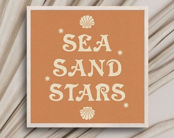 Sea Sand Stars Square Art Print in Clay