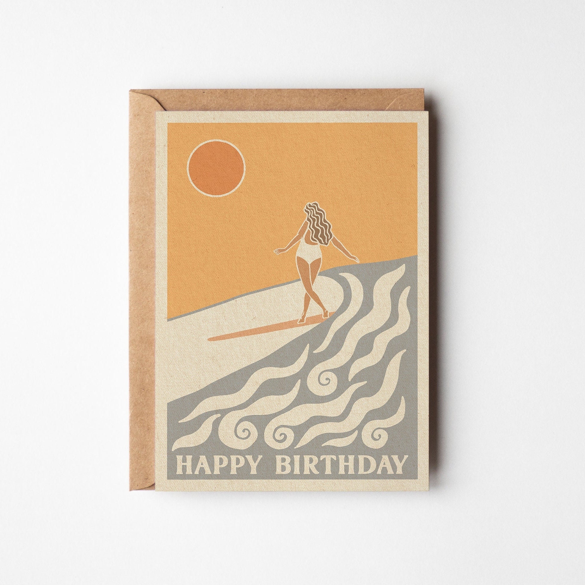 Surfer Girl Card Happy Birthday Greetings Card Surfing Etsy UK