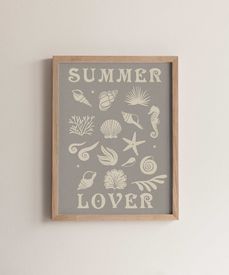 Summer Lover coastal Art Print, Boho Decor, Wall Prints, Mid Century, Shells, Coastal, Beach, Summer, Baby Blue, Earthy Tones, Boho image 1