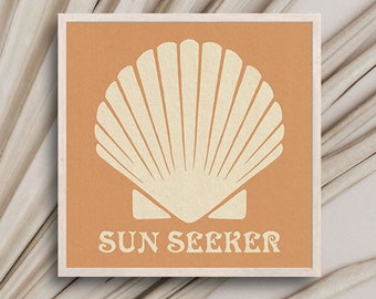 Sunseeker Shell Art Print, Boho Beach Art, Boho décor, Mid Century Modern, Beige, vintage Surf, Boho Wall Art