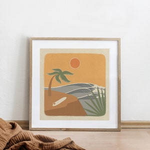 Surf Art Print, Surfer Themed, Retro Surf Art, Sunset, Beach House, Surf Illustration, Boho Surf, Surfer Decor