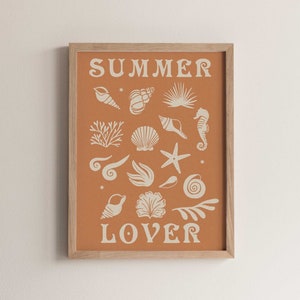 Summer Lover Coastal Art Print, Boho Decor, Wall Prints, Mid Century, Shells, Coastal, Beach, Summer, Terracotta, Earthy Tones, Boho