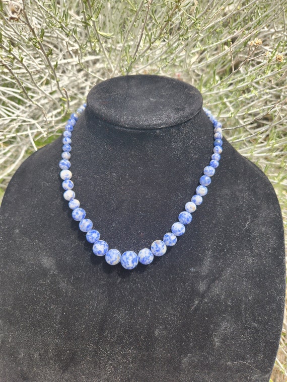 Blue Spotted Jasper Necklace with Tapered Beads