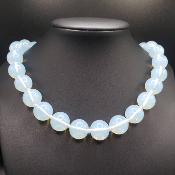 Large Opalite Bead Necklace with Magnetic Closure