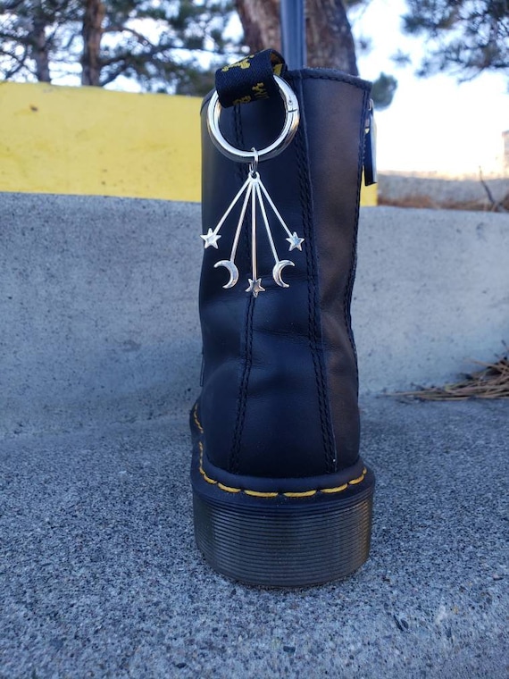 Silver Moon & Stars Metal Grunge Boot Charm with Matching Hardware